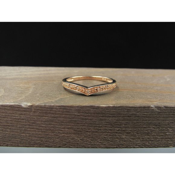 Size 8 Sterling Silver Rose Gold Plated Diamond Chip V Band Ring Vintage - Picture 1 of 9